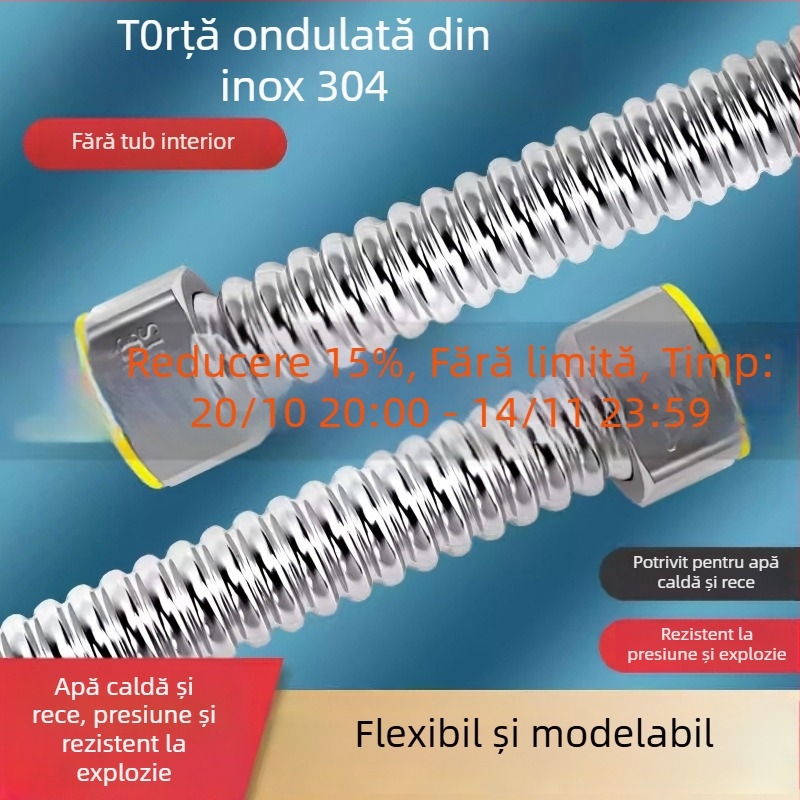 Conductă ondulată din oțel inoxidabil 304 pentru intrarea apei în boiler | 1.6 MPa | 0–90°C | montaj manual