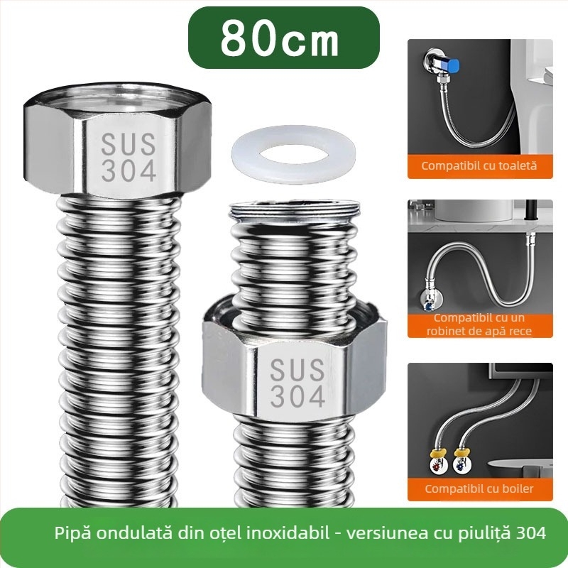 Conductă ondulată din oțel inoxidabil 304 pentru intrarea apei în boiler | 1.6 MPa | 0–90°C | montaj manual