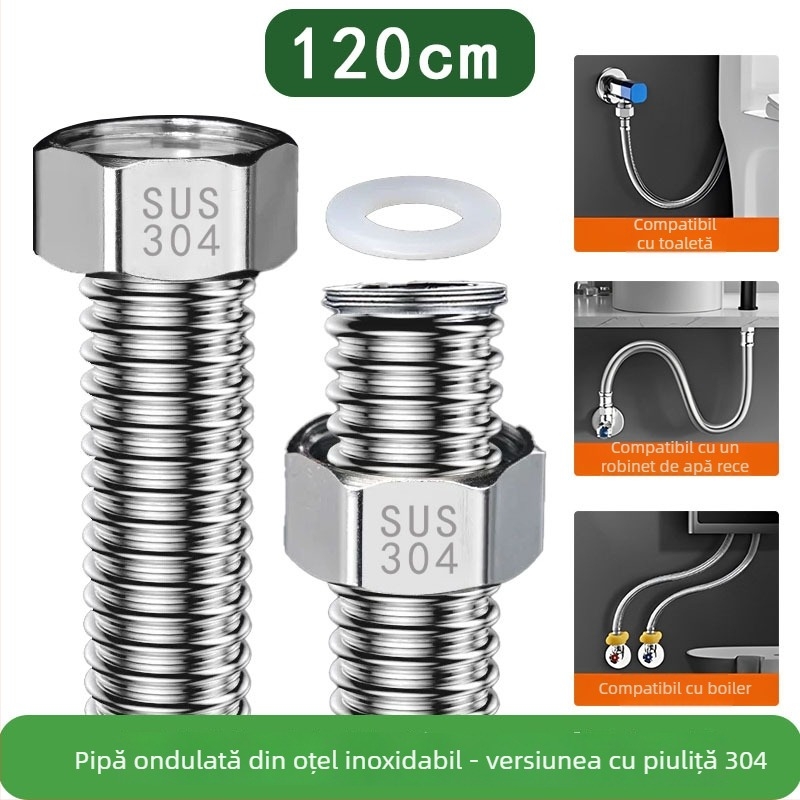 Conductă ondulată din oțel inoxidabil 304 pentru intrarea apei în boiler | 1.6 MPa | 0–90°C | montaj manual
