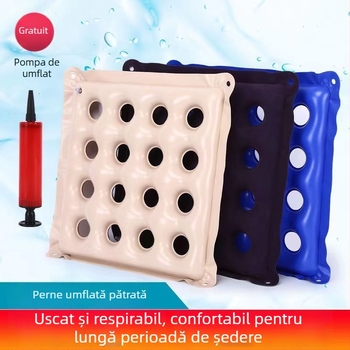Perna pneumatică pentru scaunul cu rotile, cu suport pentru zona șoldurilor, formă aproape pătrată, 6+ capete de masaj cu aer, control cu un singur regim, husă din PU.