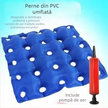 Perna pneumatică pentru scaunul cu rotile, cu suport pentru zona șoldurilor, formă aproape pătrată, 6+ capete de masaj cu aer, control cu un singur regim, husă din PU.