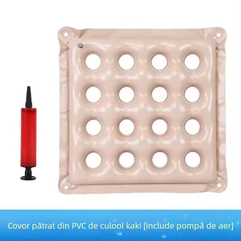 Perna pneumatică pentru scaunul cu rotile, cu suport pentru zona șoldurilor, formă aproape pătrată, 6+ capete de masaj cu aer, control cu un singur regim, husă din PU.