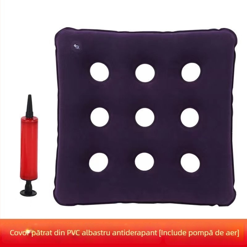 Perna pneumatică pentru scaunul cu rotile, cu suport pentru zona șoldurilor, formă aproape pătrată, 6+ capete de masaj cu aer, control cu un singur regim, husă din PU.