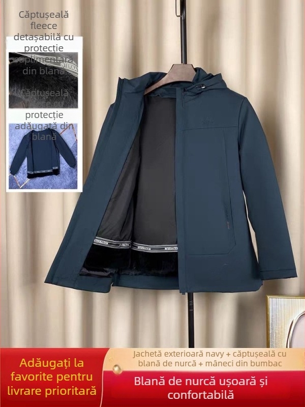 Parcă pentru bărbați din blană de vulpe, căptușeală detașabilă, croială slim, lungime medie, glugă detașabilă, fermoar frontal