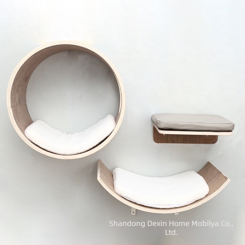 Aventurine Cadr de escaladare pentru pisici montat pe perete din lemn, cu platformă de sărit, coloană de escaladare, design compact, cu cuib încorporat și placă de zgâriere