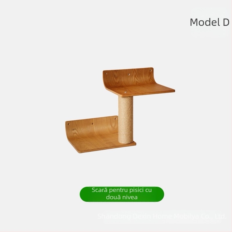 Aventurine Cadr de escaladare pentru pisici montat pe perete din lemn, cu platformă de sărit, coloană de escaladare, design compact, cu cuib încorporat și placă de zgâriere