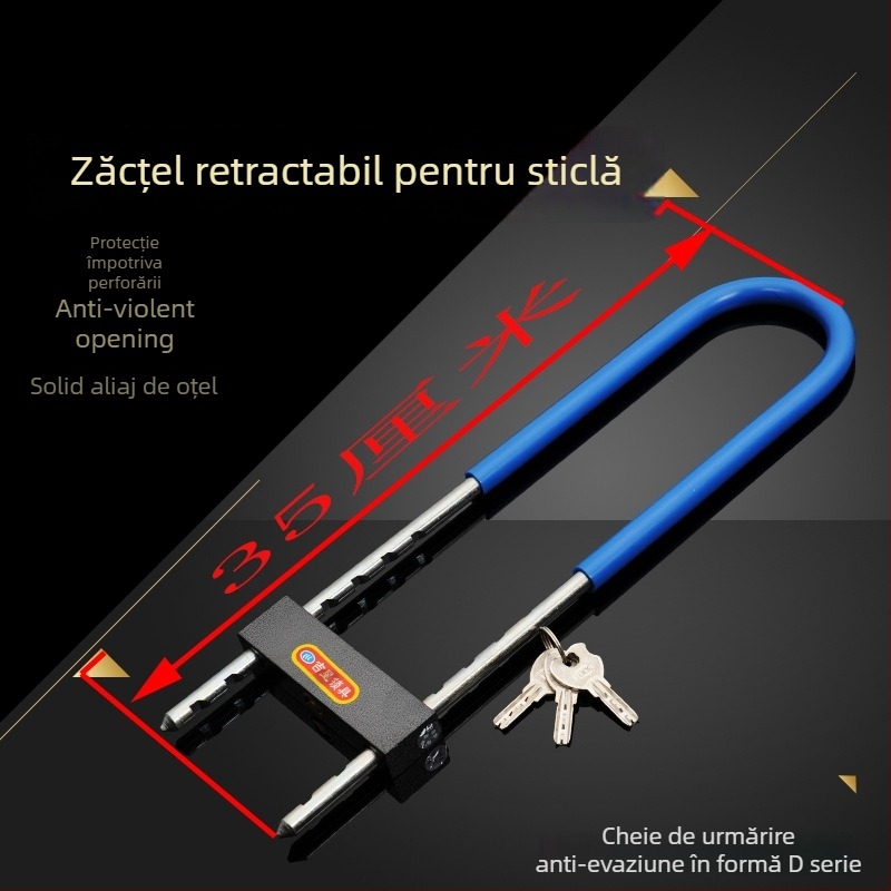 Încuietoare în formă de U pentru uși din sticlă și magazine de motociclete — oțel aliaj, marca Shunde Yi, greutate 660–950 g, stil Light Luxury.