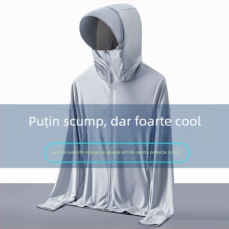 Jachetă UPF50+ din Ice Silk, pentru bărbați și femei, ușoară și respirabilă, protecție UV, pentru pescuit