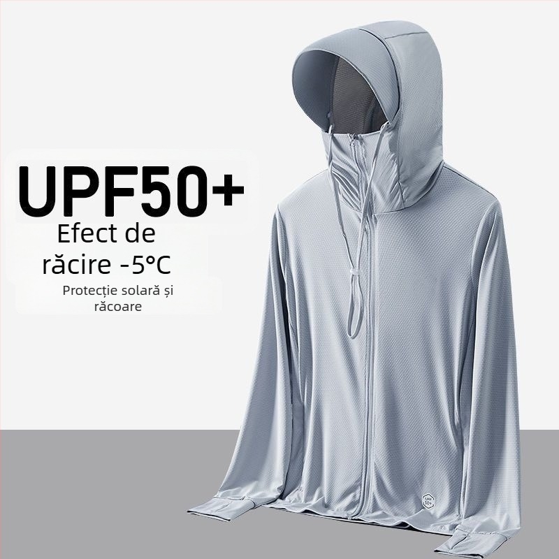 Jachetă UPF50+ din Ice Silk, pentru bărbați și femei, ușoară și respirabilă, protecție UV, pentru pescuit