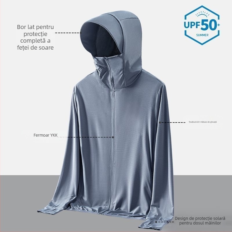 Jachetă UPF50+ din Ice Silk, pentru bărbați și femei, ușoară și respirabilă, protecție UV, pentru pescuit