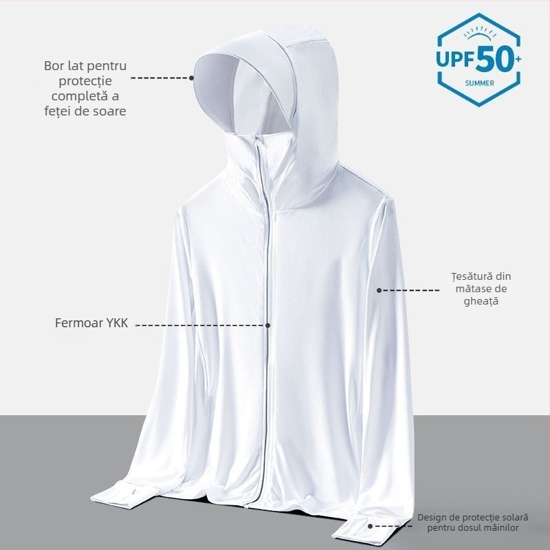 Jachetă UPF50+ din Ice Silk, pentru bărbați și femei, ușoară și respirabilă, protecție UV, pentru pescuit