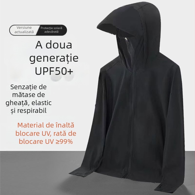 Jachetă UPF50+ din Ice Silk, pentru bărbați și femei, ușoară și respirabilă, protecție UV, pentru pescuit