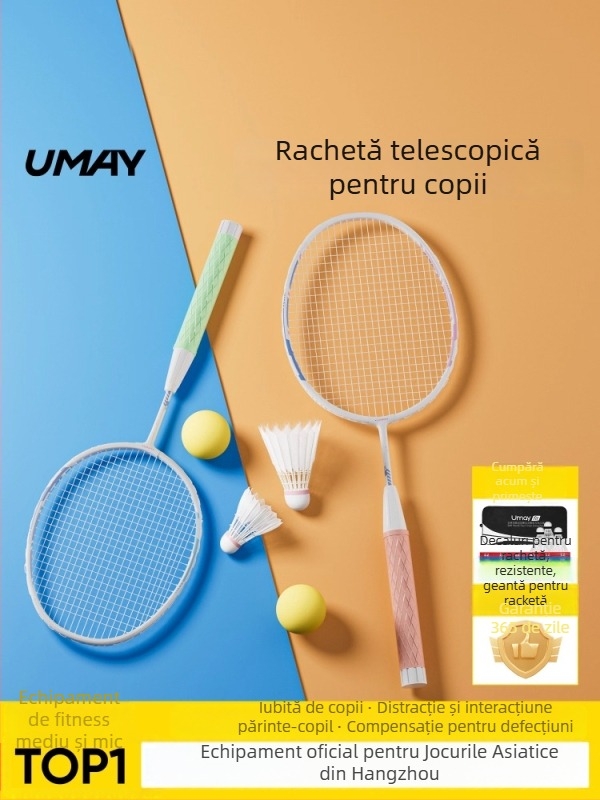 Set de rachete badminton pentru copii și tineri, ultra-ușor, durabil pentru antrenament (Single și Dublu), 95–100 g, ramă din aliaj de aluminiu, șnururi din fibră, duritate moderată