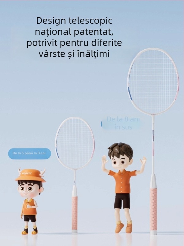 Set de rachete badminton pentru copii și tineri, ultra-ușor, durabil pentru antrenament (Single și Dublu), 95–100 g, ramă din aliaj de aluminiu, șnururi din fibră, duritate moderată