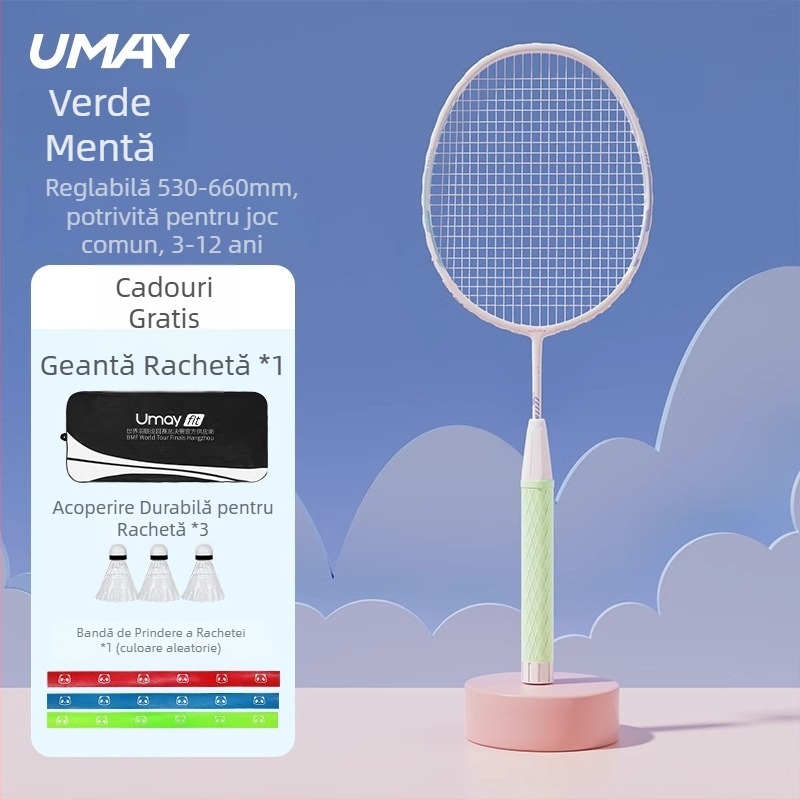 Set de rachete badminton pentru copii și tineri, ultra-ușor, durabil pentru antrenament (Single și Dublu), 95–100 g, ramă din aliaj de aluminiu, șnururi din fibră, duritate moderată