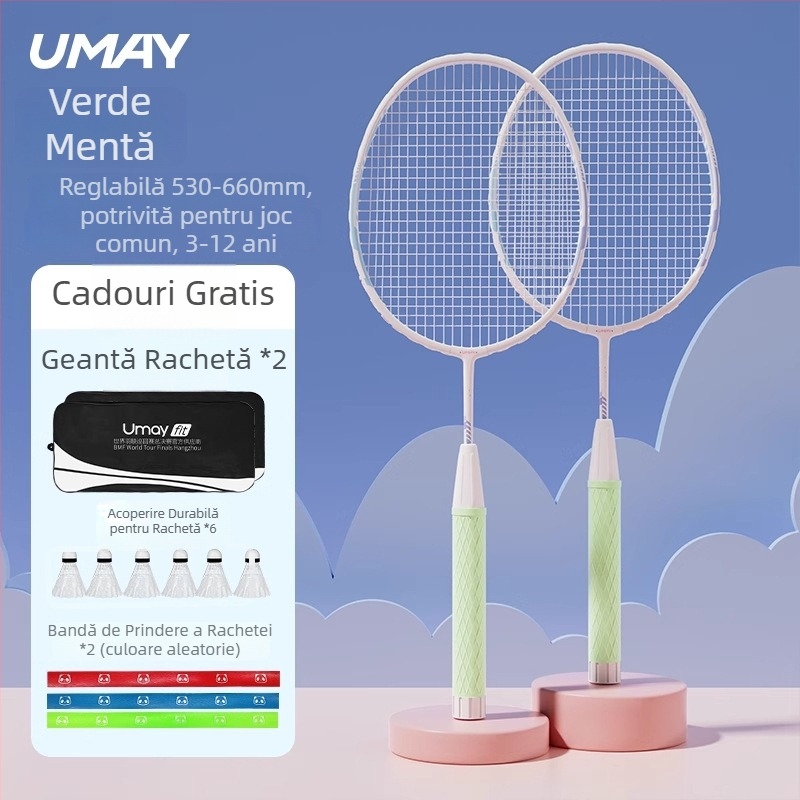Set de rachete badminton pentru copii și tineri, ultra-ușor, durabil pentru antrenament (Single și Dublu), 95–100 g, ramă din aliaj de aluminiu, șnururi din fibră, duritate moderată