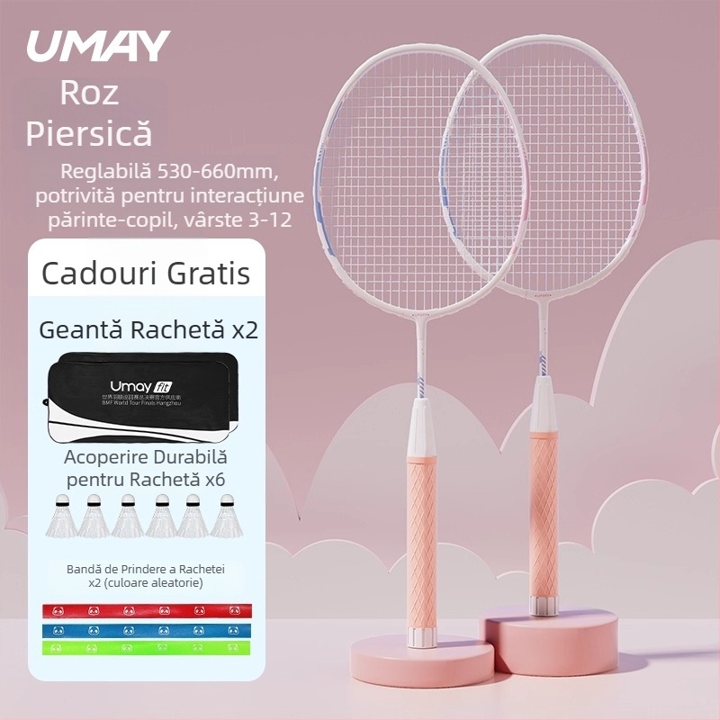 Set de rachete badminton pentru copii și tineri, ultra-ușor, durabil pentru antrenament (Single și Dublu), 95–100 g, ramă din aliaj de aluminiu, șnururi din fibră, duritate moderată