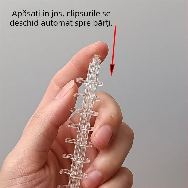Dosar metalic cu 26 găuri, clip transparent, inele metalice și accesoriu pentru legare tip flip – dosar de evidență