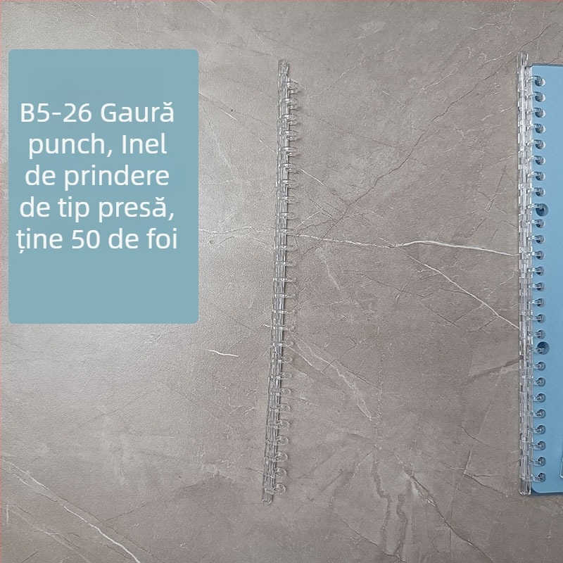 Dosar metalic cu 26 găuri, clip transparent, inele metalice și accesoriu pentru legare tip flip – dosar de evidență