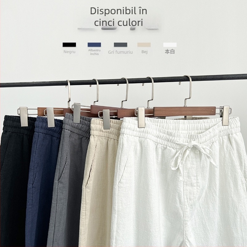 Pantaloni de bărbați din in, croială relaxată, material subțire, amestec bumbac-bambus, croi drept, stil coreean