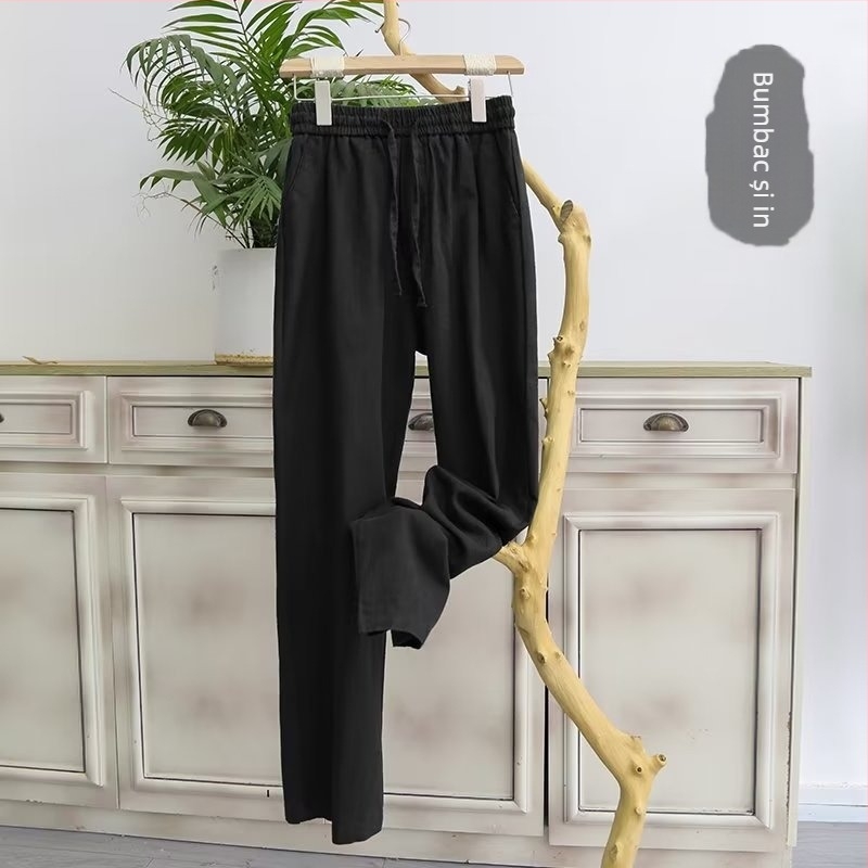 Pantaloni de bărbați din in, croială relaxată, material subțire, amestec bumbac-bambus, croi drept, stil coreean