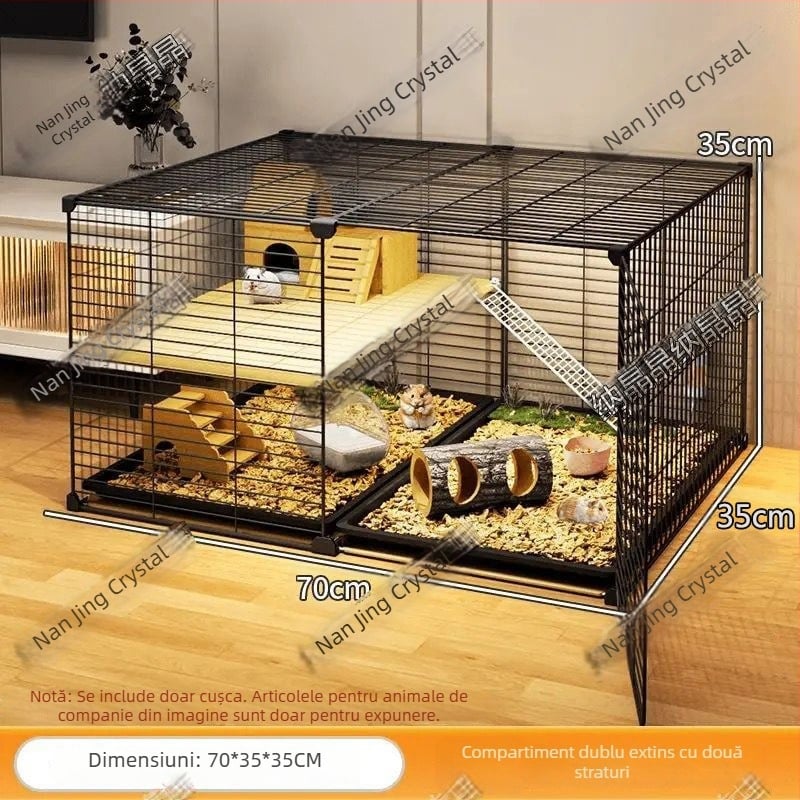 Cușcă pentru hamster, extra mare, cu platformă de peisaj pe două etaje – vilă de lux pentru hamsteri și porcușori de Guineea
