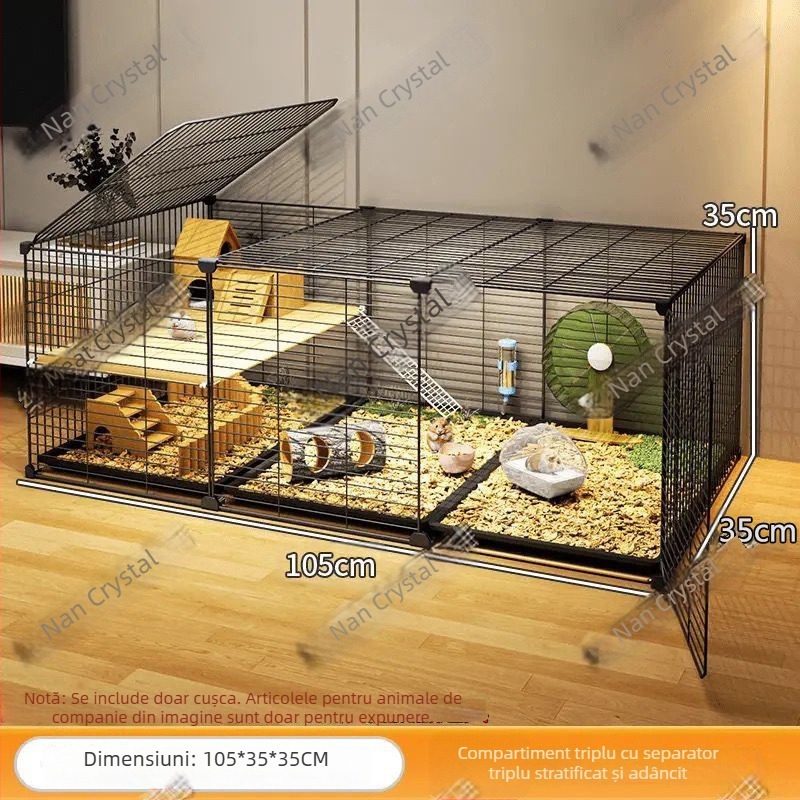 Cușcă pentru hamster, extra mare, cu platformă de peisaj pe două etaje – vilă de lux pentru hamsteri și porcușori de Guineea