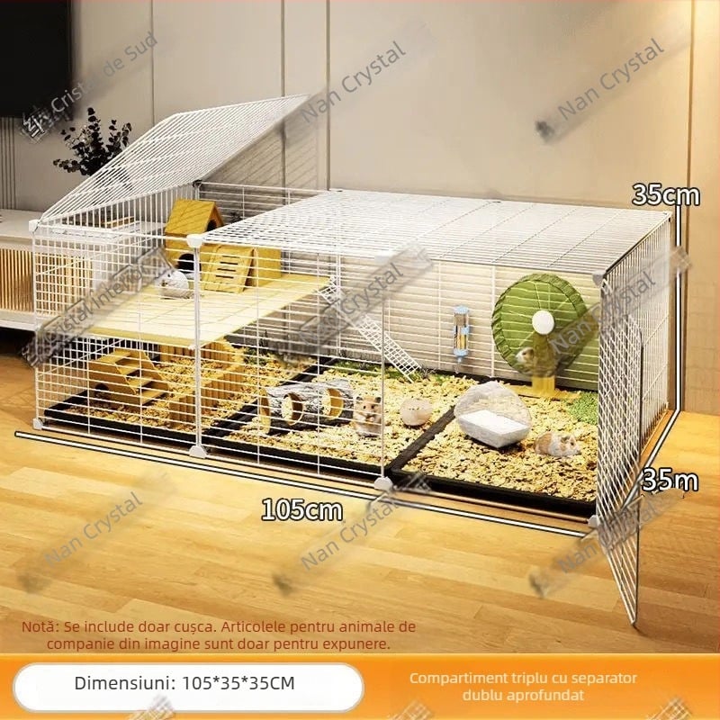 Cușcă pentru hamster, extra mare, cu platformă de peisaj pe două etaje – vilă de lux pentru hamsteri și porcușori de Guineea