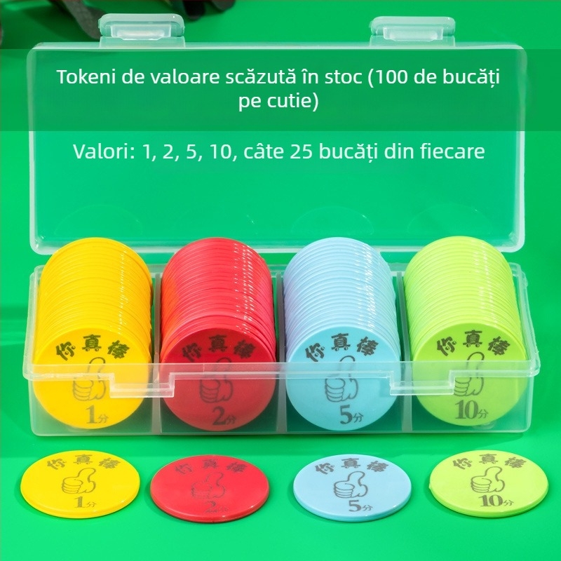 Monede de recompense din plastic și tokenuri de puncte, personalizabile, pentru activități în clasă și jocuri de șah/cu cărți