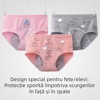 Chiloți de perioadă pentru fete de 12 ani, protecție împotriva scurgerilor, respirabili, antibacterieni, talie medie