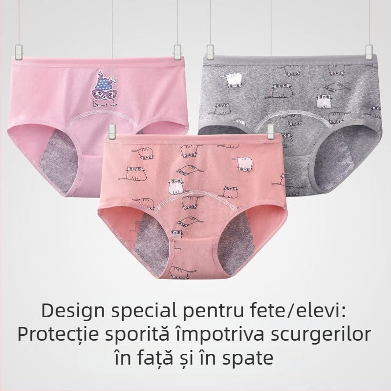 Chiloți de perioadă pentru fete de 12 ani, protecție împotriva scurgerilor, respirabili, antibacterieni, talie medie