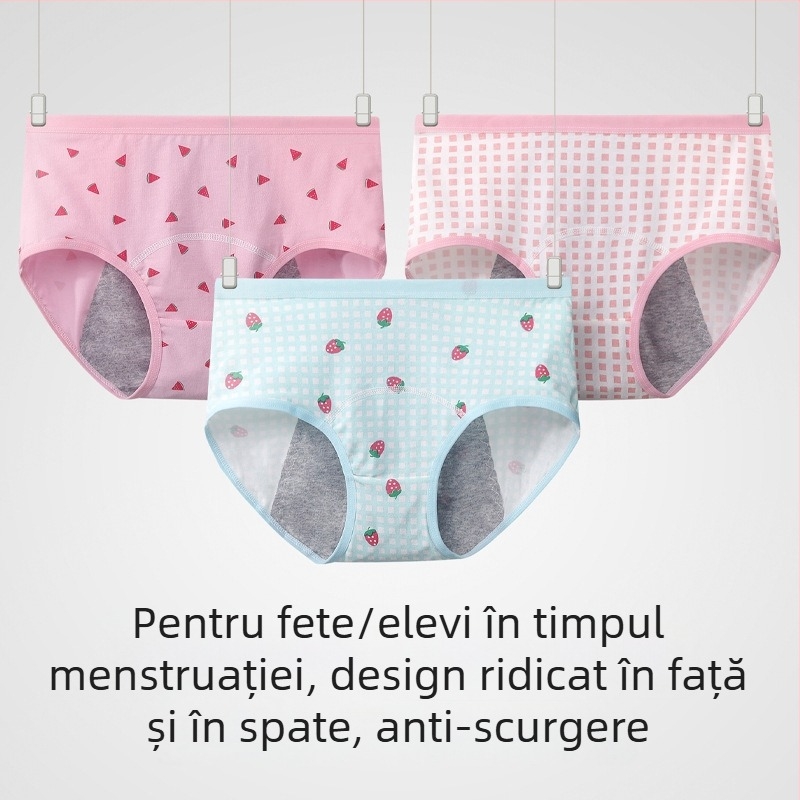 Chiloți de perioadă pentru fete de 12 ani, protecție împotriva scurgerilor, respirabili, antibacterieni, talie medie