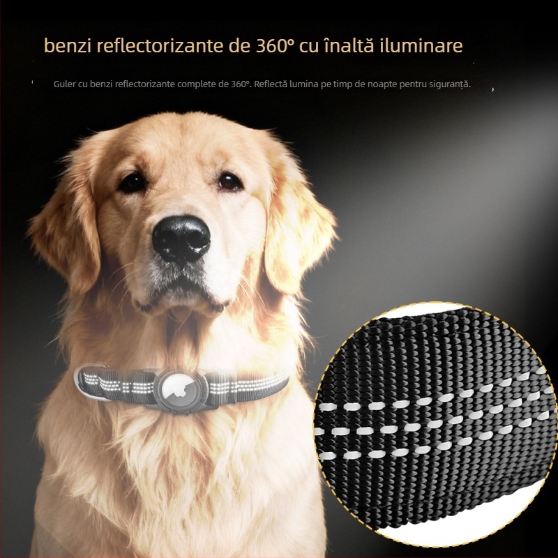 Colier pentru animale de companie cu husă de protecție Airtag și locator, benzi reflectorizante, impermeabil, potrivire universală