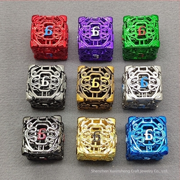 Set D6 goi din alamă — 7 piese, stil unghi drept, zaruri cu 20 fețe, brand DIY