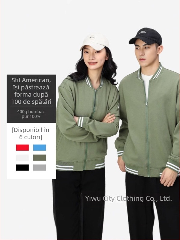 Geacă baseball cu fermoar, dungi, stil japonez retro, croială lejeră, catifea de bumbac 400 g