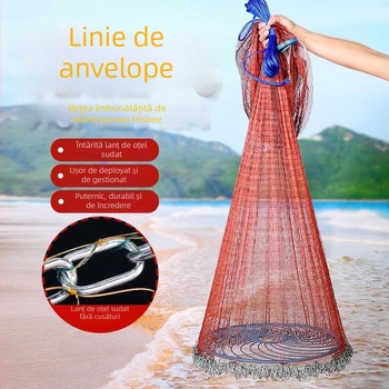 Plasă de pescuit manuală, stil Frisbee, plasă aruncată tip lanț, polietilenă-nailon