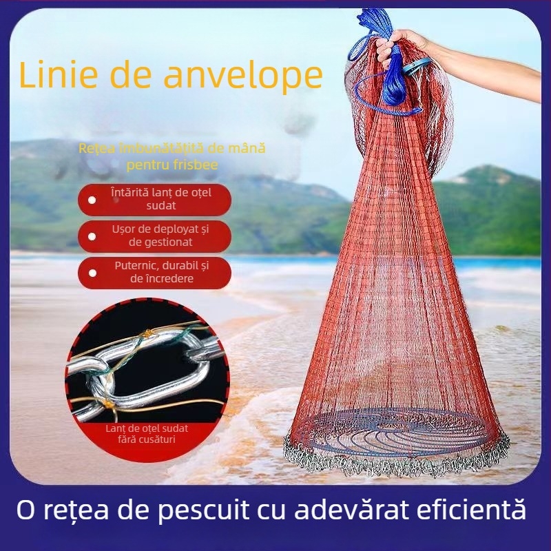 Plasă de pescuit manuală, stil Frisbee, plasă aruncată tip lanț, polietilenă-nailon