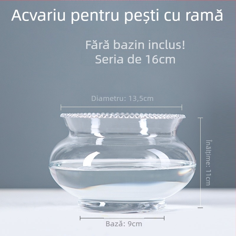 Acvariu rotund din sticlă, de birou, pentru peștișori, cu afișaj hidroponic pentru plante (Material: Sticlă; Formă: Rotund; Poziționare: Desktop; Funcție: Afișaj hidroponic de plante)