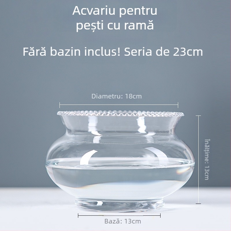 Acvariu rotund din sticlă, de birou, pentru peștișori, cu afișaj hidroponic pentru plante (Material: Sticlă; Formă: Rotund; Poziționare: Desktop; Funcție: Afișaj hidroponic de plante)