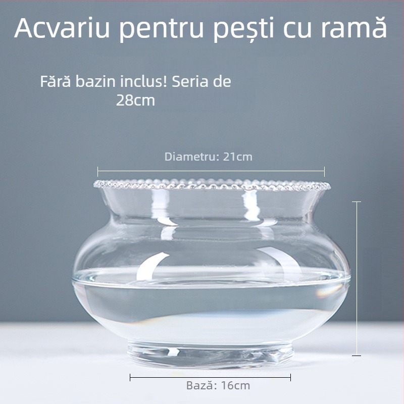 Acvariu rotund din sticlă, de birou, pentru peștișori, cu afișaj hidroponic pentru plante (Material: Sticlă; Formă: Rotund; Poziționare: Desktop; Funcție: Afișaj hidroponic de plante)