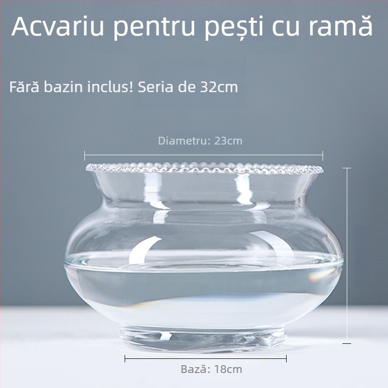 Acvariu rotund din sticlă, de birou, pentru peștișori, cu afișaj hidroponic pentru plante (Material: Sticlă; Formă: Rotund; Poziționare: Desktop; Funcție: Afișaj hidroponic de plante)