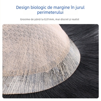 Perucă masculină din păr real, acoperire a cheliei, poate fi vopsită, construcție cu mecanism