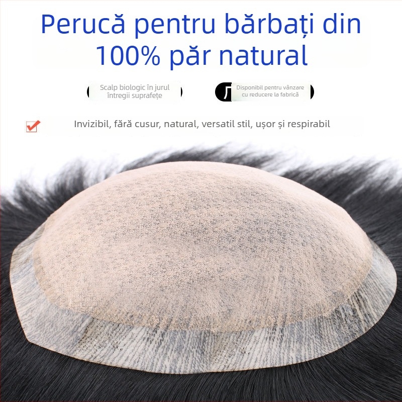 Perucă masculină din păr real, acoperire a cheliei, poate fi vopsită, construcție cu mecanism