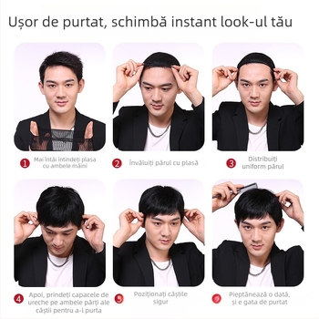 Perucă pentru bărbați, păr uman real, țesută manual complet, poate fi vopsită, origine Henan