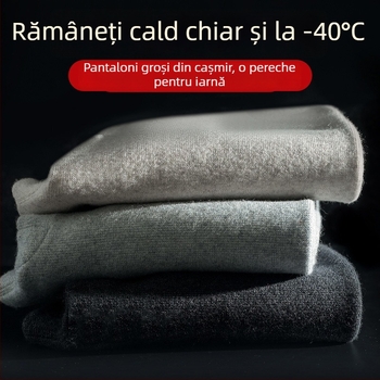 Pantaloni termici din cașmir, unisex, talie înaltă, slim-fit, extra groși