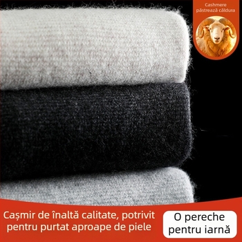 Pantaloni termici din cașmir, unisex, talie înaltă, slim-fit, extra groși