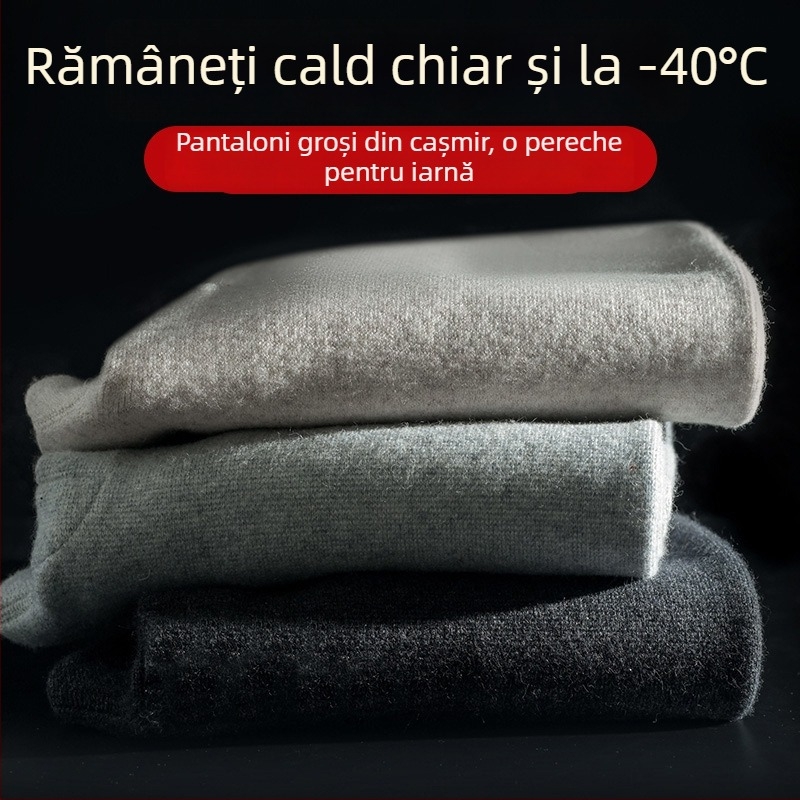 Pantaloni termici din cașmir, unisex, talie înaltă, slim-fit, extra groși
