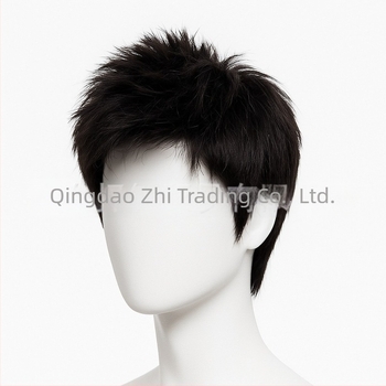 Perucă pentru bărbați din păr uman real, ușoară și respirabilă, lungime scurtă, realizată manual, poate fi vopsită