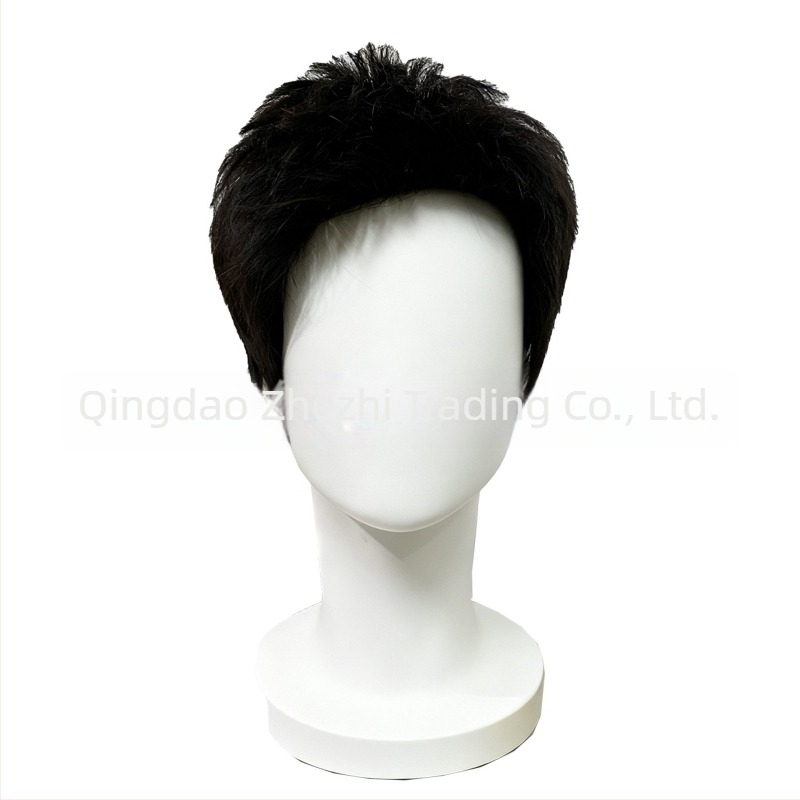 Perucă pentru bărbați din păr uman real, ușoară și respirabilă, lungime scurtă, realizată manual, poate fi vopsită