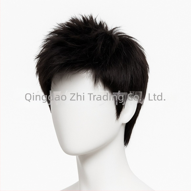 Perucă pentru bărbați din păr uman real, ușoară și respirabilă, lungime scurtă, realizată manual, poate fi vopsită